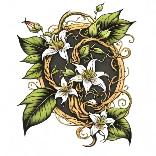 Tree Tattoo With Lilies Intertwined