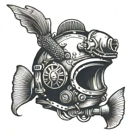 Navy Diver Helmet With Fish Jumping