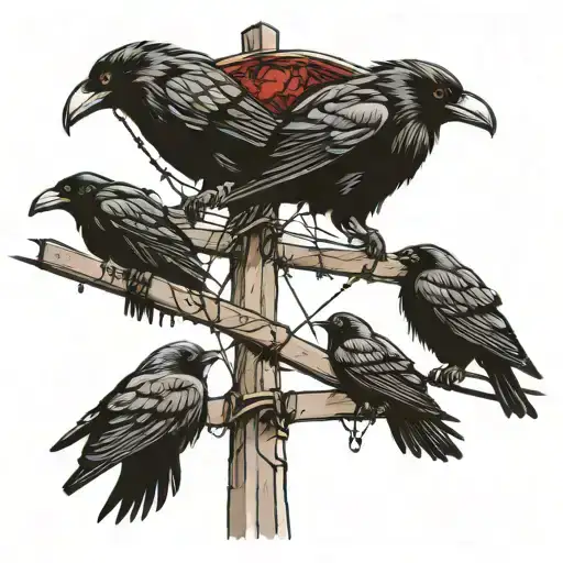 7 Crows Perched On A Power Line
