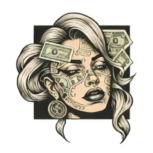 Female Face With A Single 100 Dollar Bill Covering Her Eyes