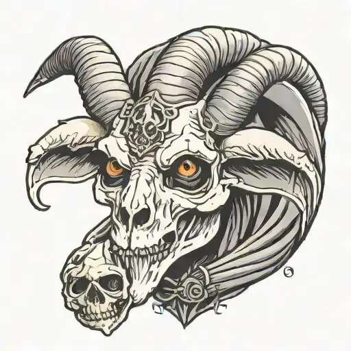 Hooded Goat Holding Skull