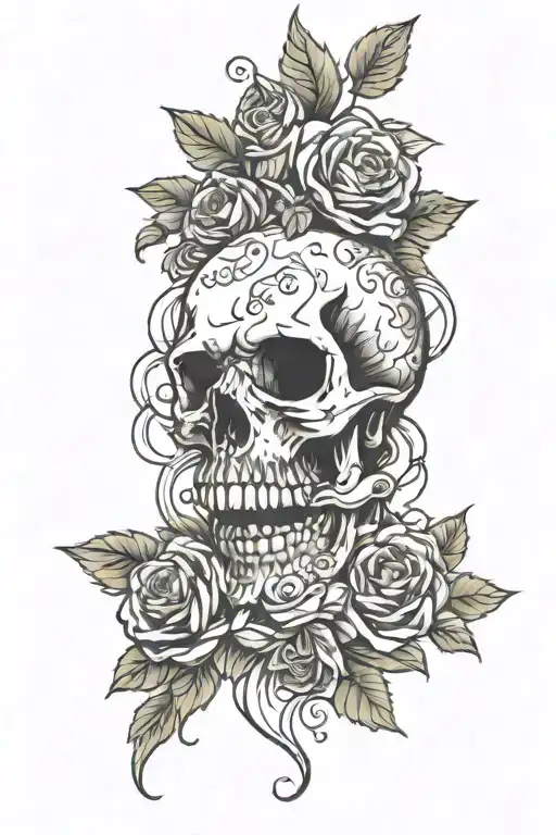 Skull And Flowers Intertwined Dark Gothic