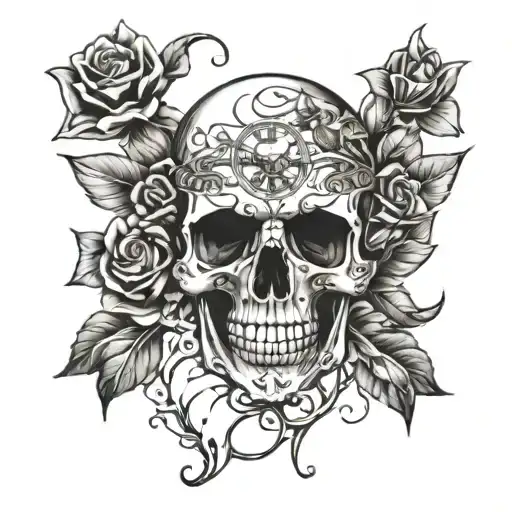 Skull And Flowers Wrap In A Clock