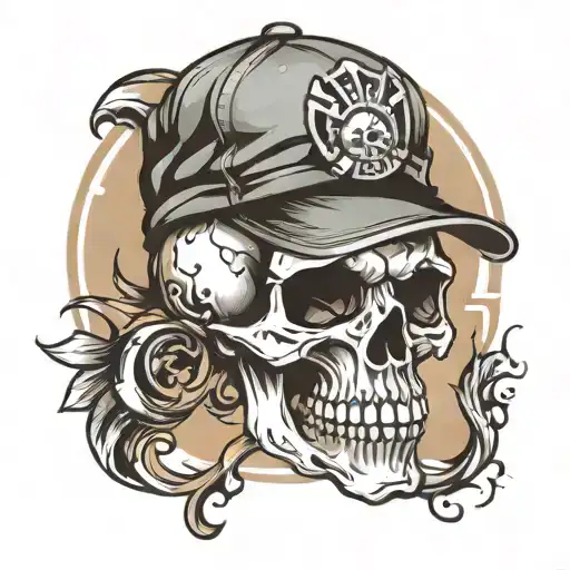 Skull With Baseball Hat And Glass Filled