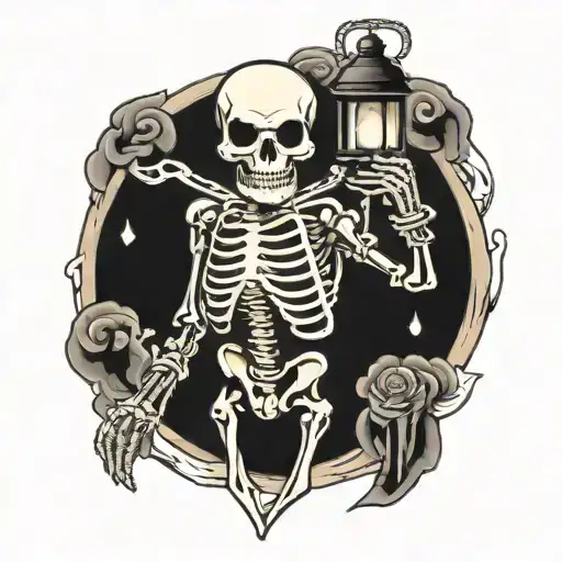 Skeleton Holding Lantern Shining Light