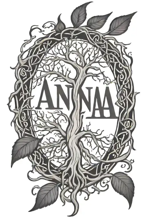 Black And White Write The Name Anna Using The Shape Of Tree Roots