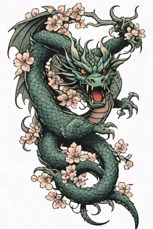 Dragon With Cherry Blossoms