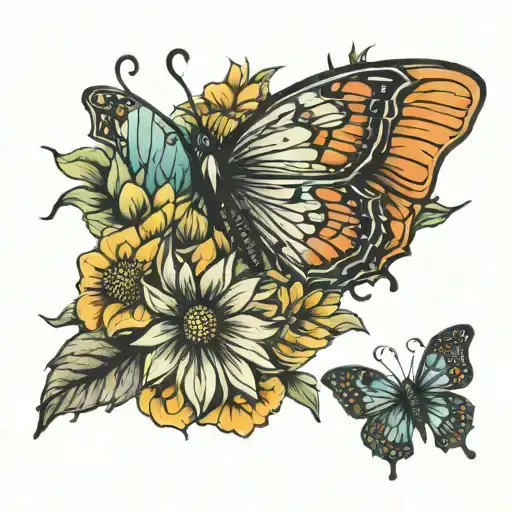 Tangerine Slice Flies Butterflies Sun Flowers