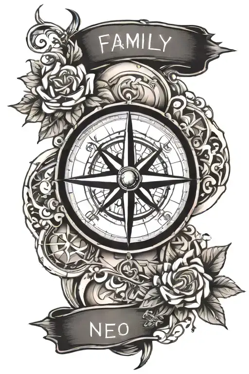 A Compass Rose With Camping Symbols And Family Initials