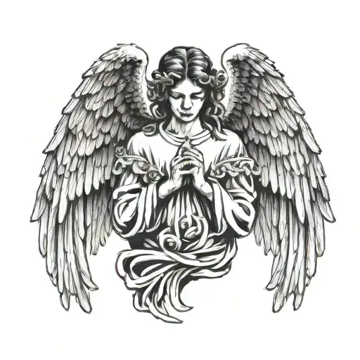 Angel With Wings And Praying Hands