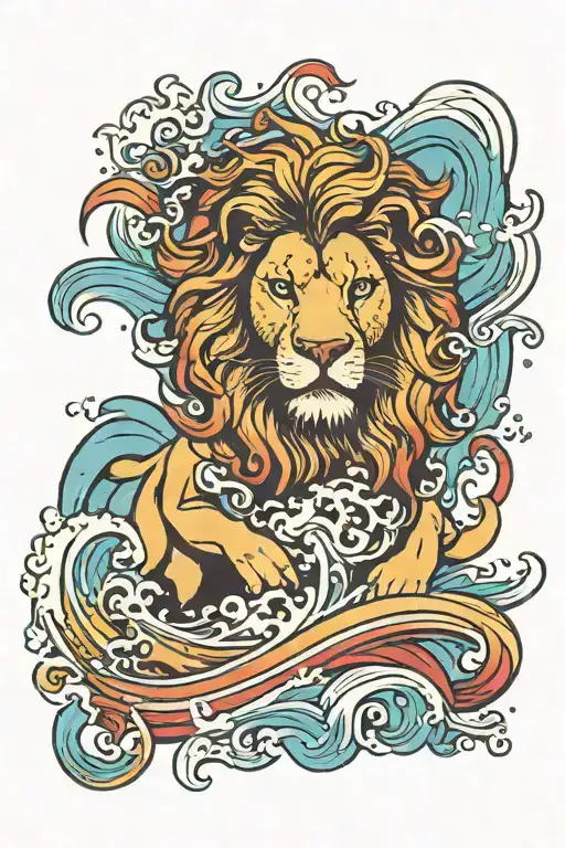 Lion In The Sea Waves