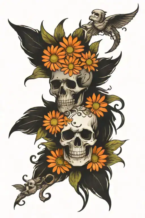 Skull And Daisy Flowers