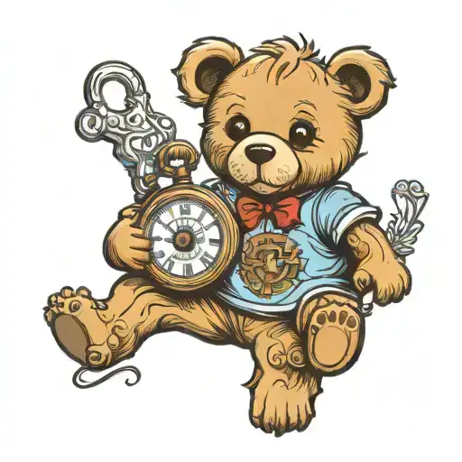 Kids Teddy Bear Holding A Large Pocket Watch
