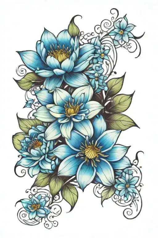 Blue Water Lily And Larkspurs