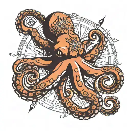 Octopus Holding A Compass Rose