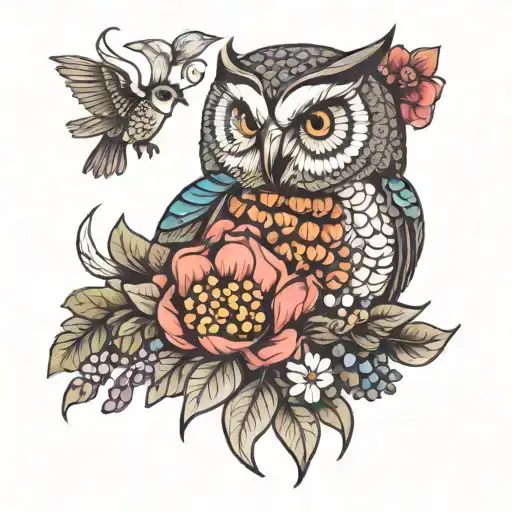 Botanical Flowers Berries And Owl