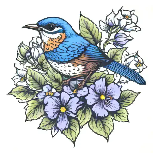 Wren Bird With Violets