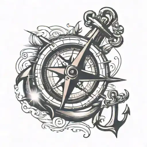 Compass Around Anchor With Sea