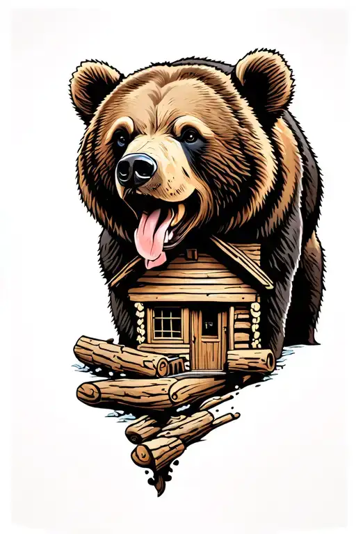Bear And Log Cabin Surrounded