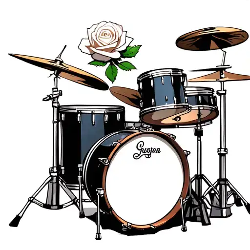 Drum Set With White Rose