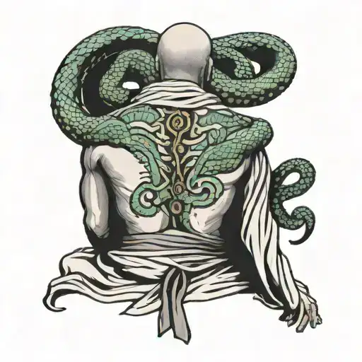 Back Of A Monk Wrapped In A Snake