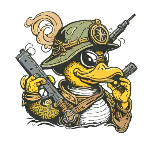 Rubber Duck With A Military Helmet Smoking A Cigar Holding A Rifle