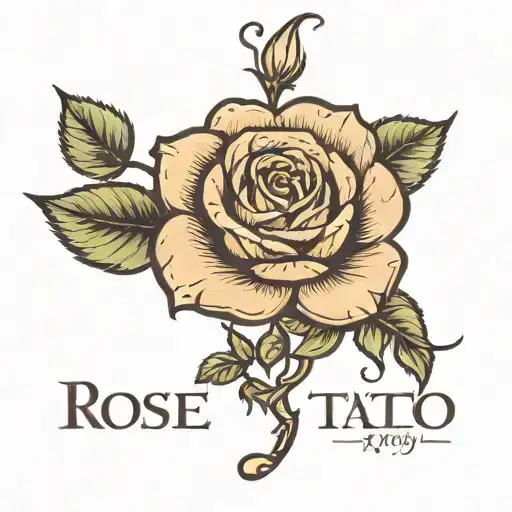 Rose Tattoo With A Word Of Puhon As A Stem Rose
