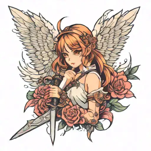 Anime Girl With Sword And Wings