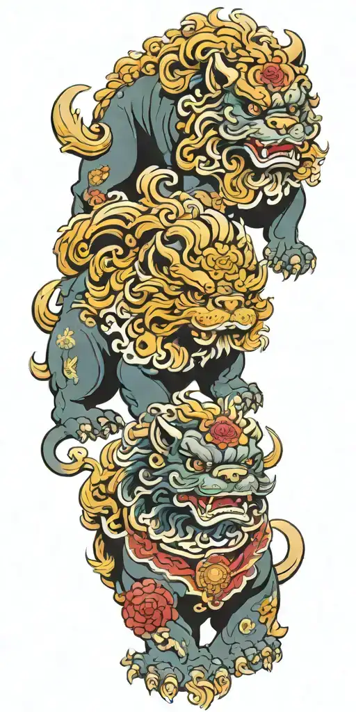 2 Japanese Traditional Foo Dogs Standing Guard