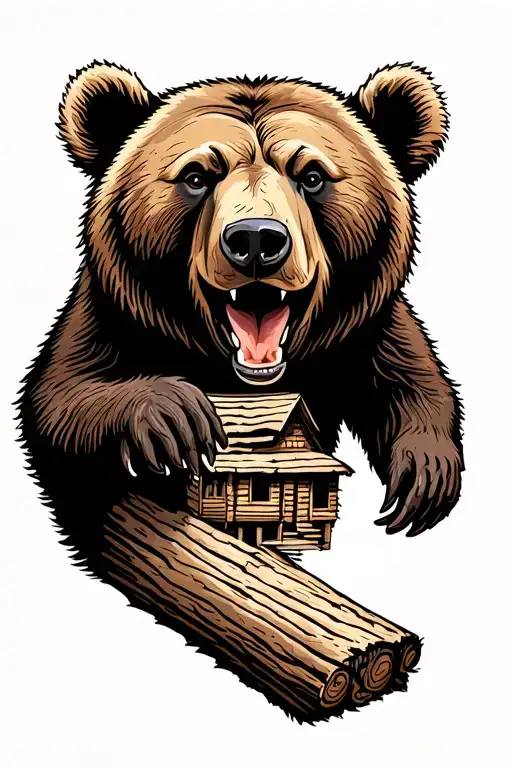Bear And Log Cabin