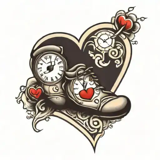 Baby Footprint With Heart Shaped Clock