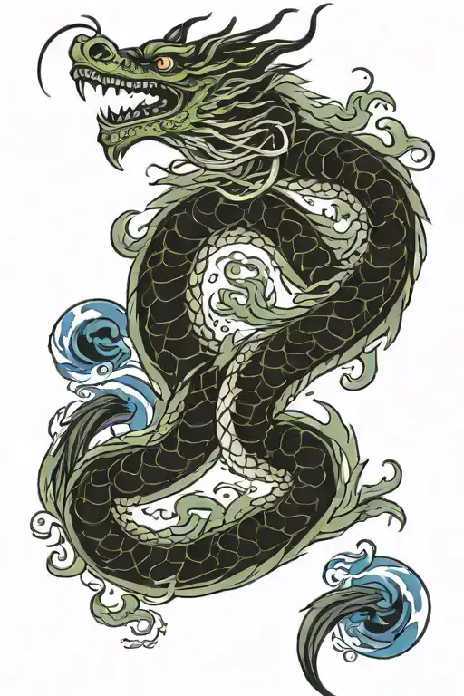 Japanese Dragon And Water