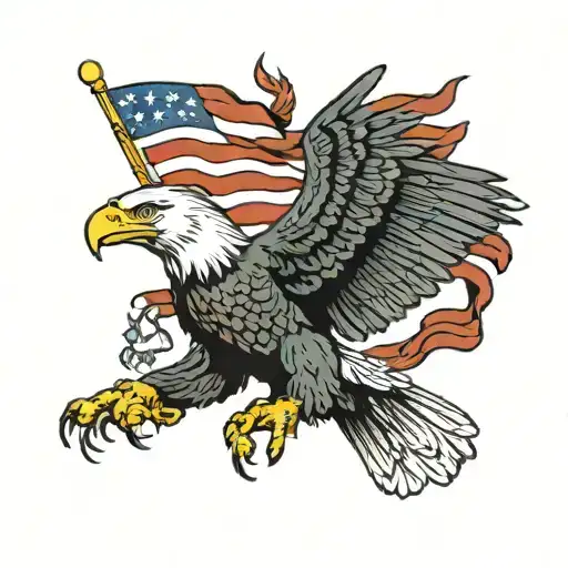 Flying Bald Eagle With American Flag