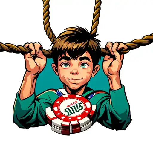 Cartoon Boy Neck Hanging From A Rope With A Casino Chip In His Hand