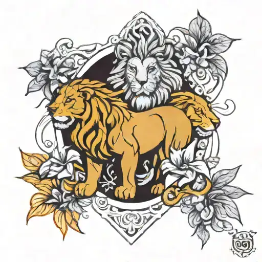 Lion Surrounded By Laylas & 1 Cattleya Trianae