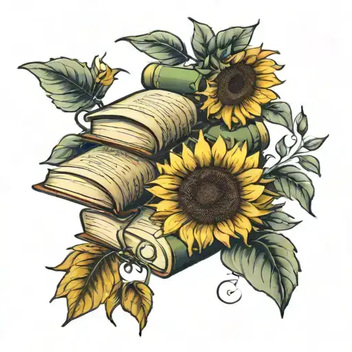 Books And Sunflower Blooming