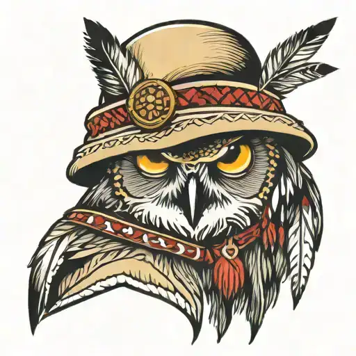 Native American With Hat Made Out Of Owl