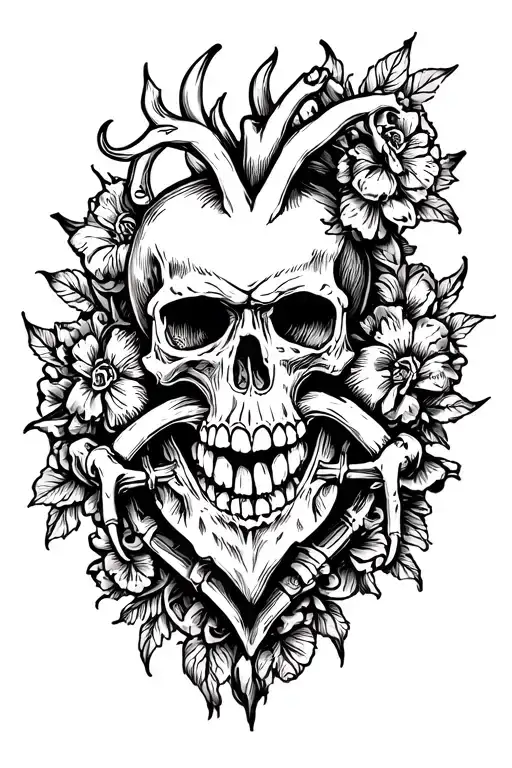 Skull Biting Heart Shape