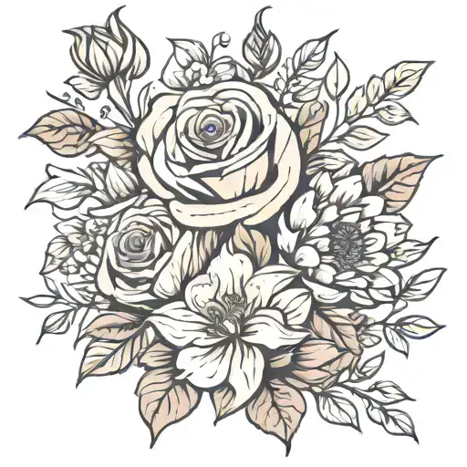 Birth Month Flower Bouquet Fine Line November And January