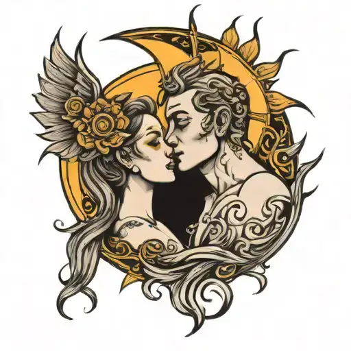 Moon Sun Couple Kissing Light And Dark