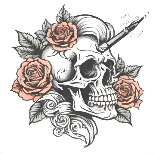 A Skull With A Rose In Its Eye Smoking A Cigarette