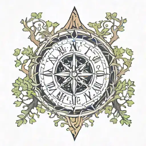 Oak Tree Inverted In The House Surrounded Rune Compass