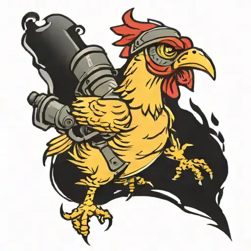 Cartoon Chicken Carrying Bazooka Rocket Launcher Strapped
