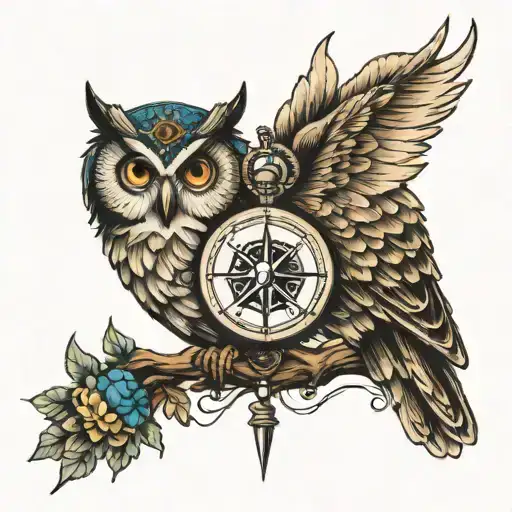 Compass And Owl Perched On Top