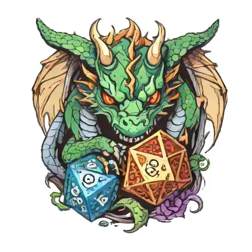 Dragon Curled Around Dice D20