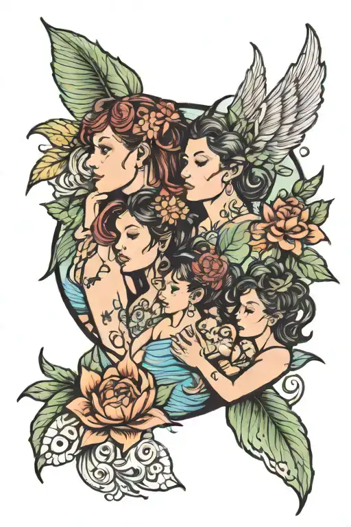 Beach Family Of Four Nature Body Woman