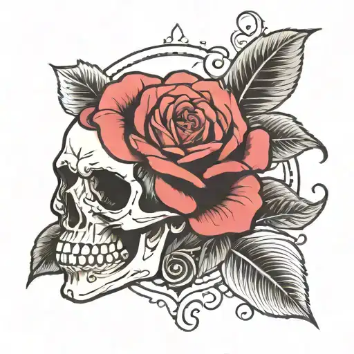 Half Skull And Black Rose