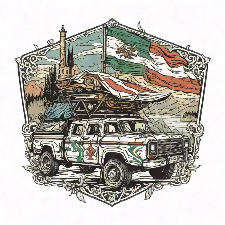 Pickup Truck Camping Italian Flag Intertwined