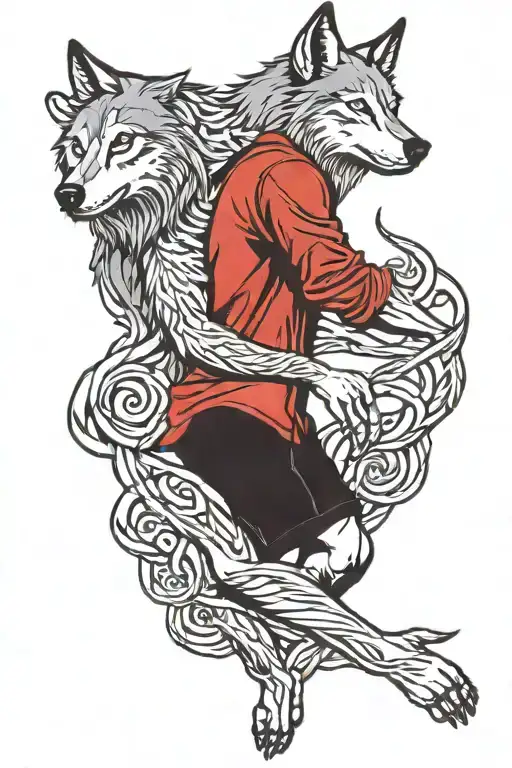 Wolf Climbing Up Mans Arm Sleeve