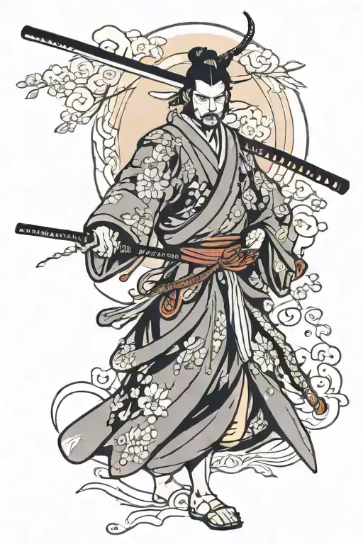 Samurai With Kimono And Jingasa